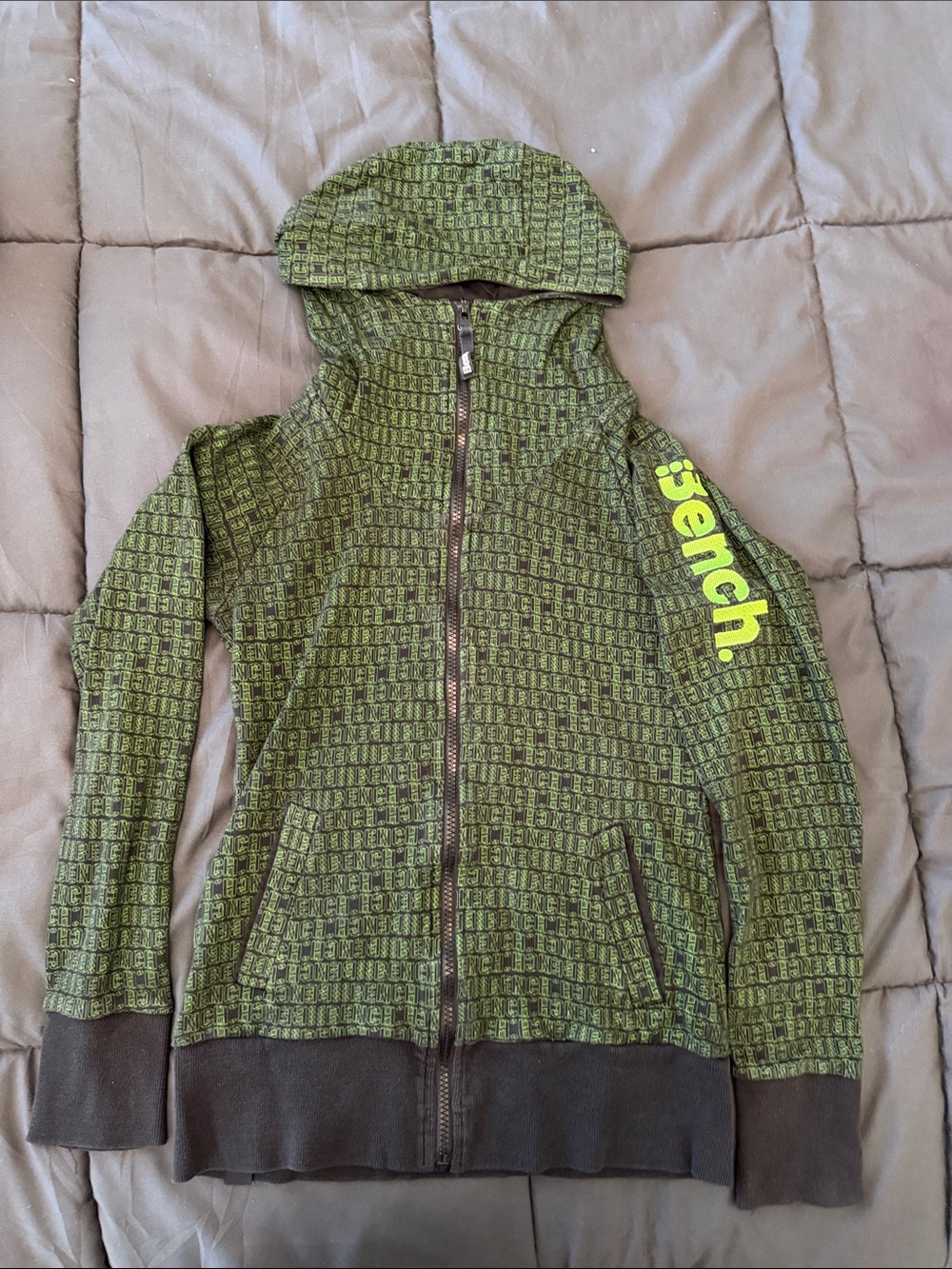 Bench Olive Green Logo-Print Hooded Zip Jacket